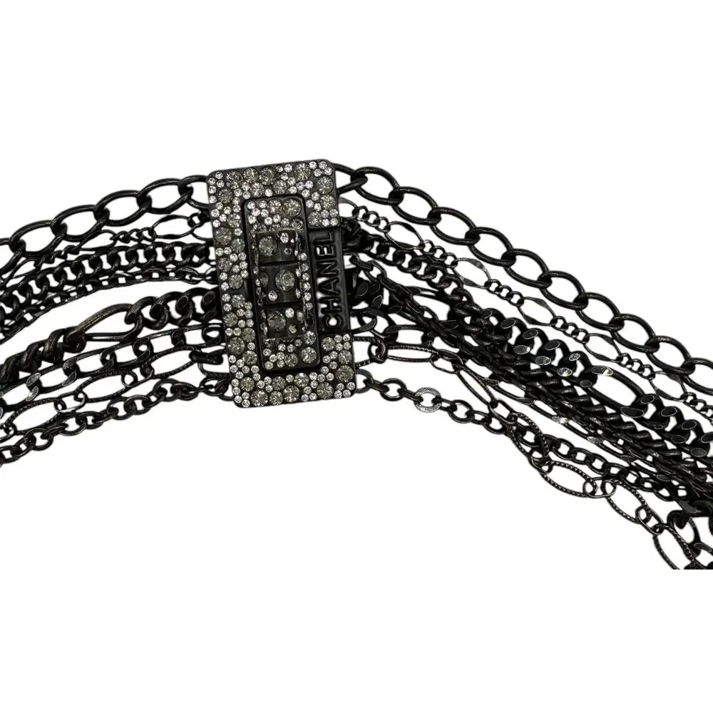 Chanel Multi Strand Gunmetal-Silver Crystal Reissue Lock Necklace